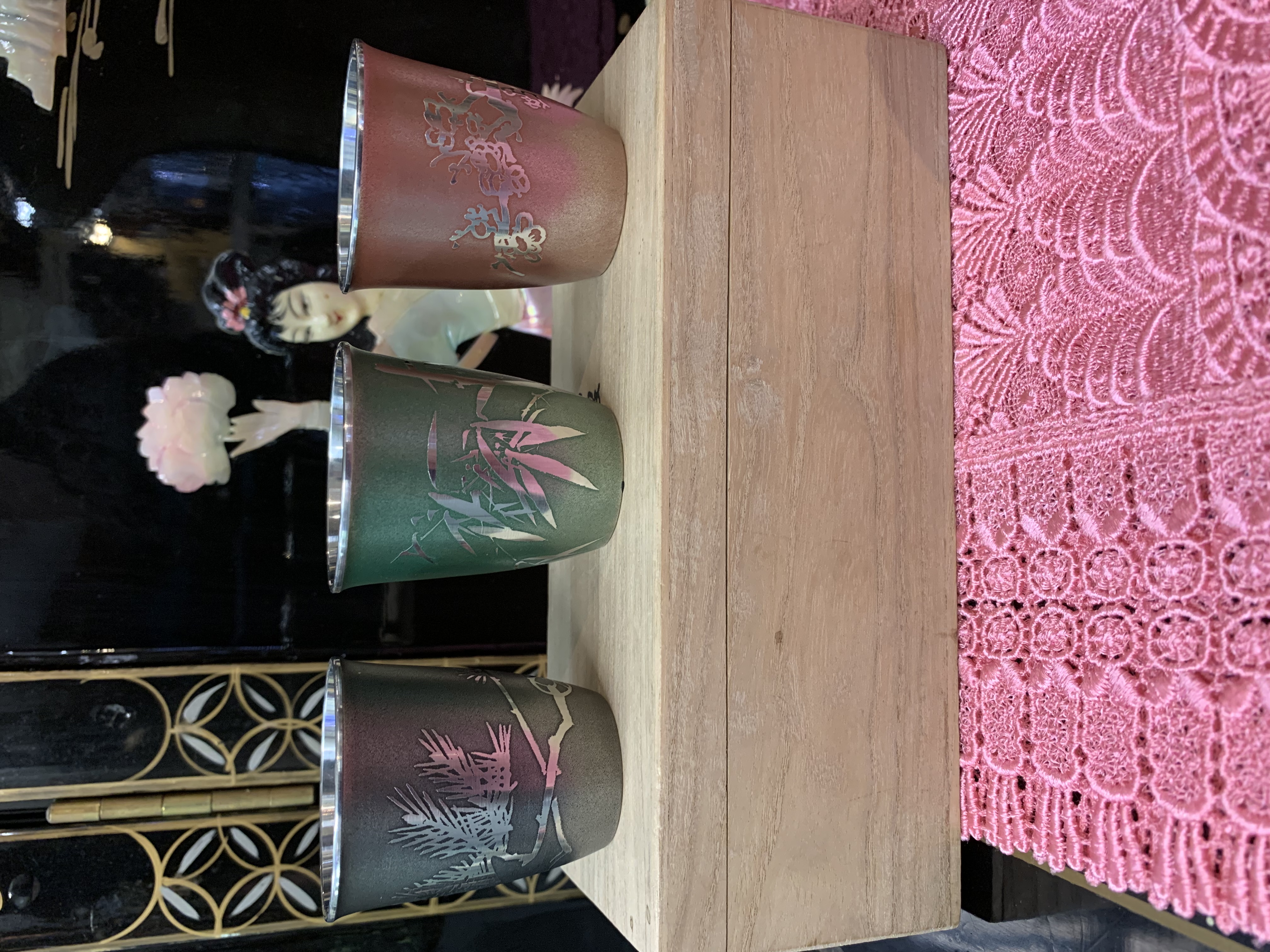 Pewter sake cups set of three