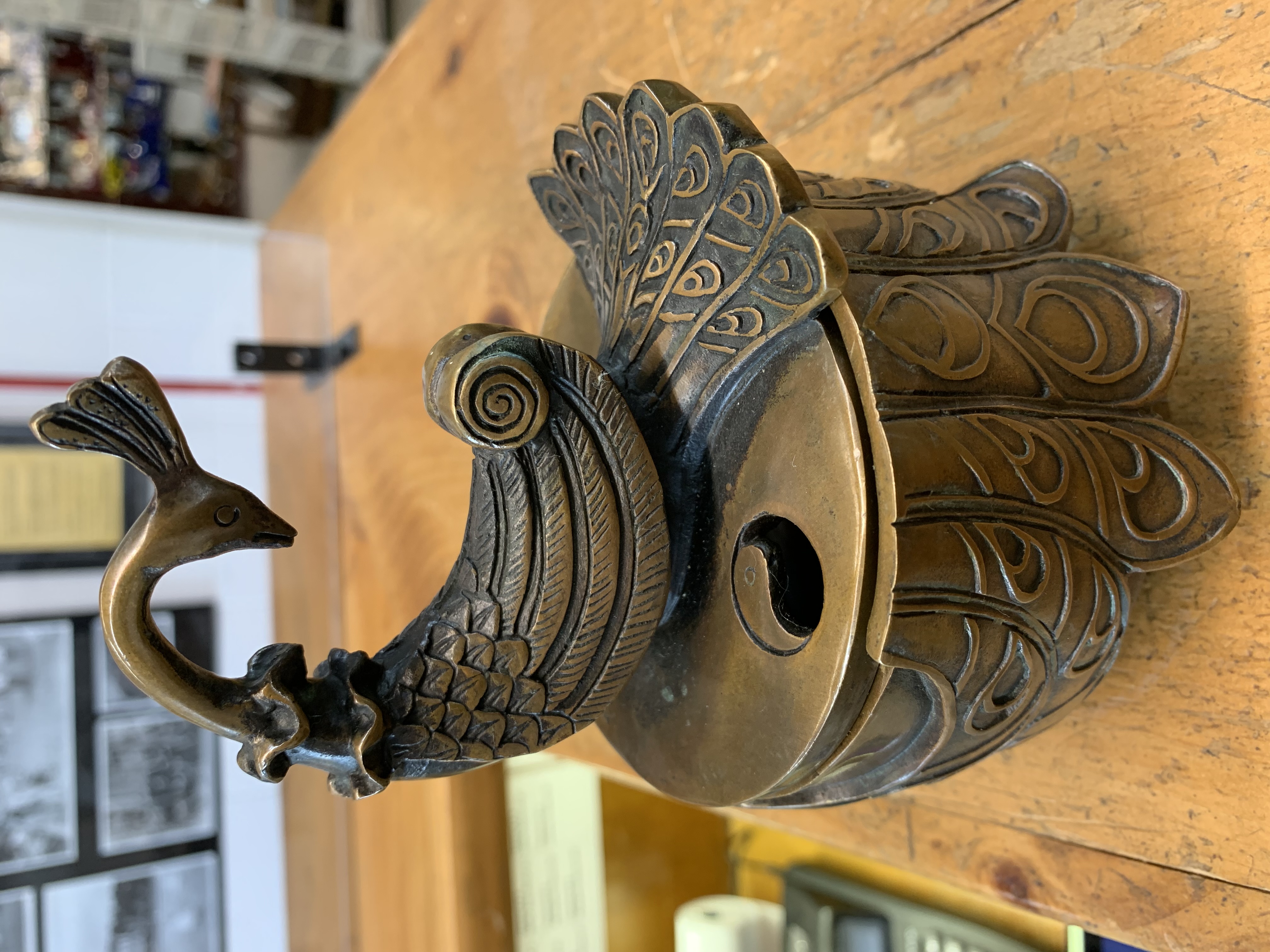 Rare bronze peacock incense burner